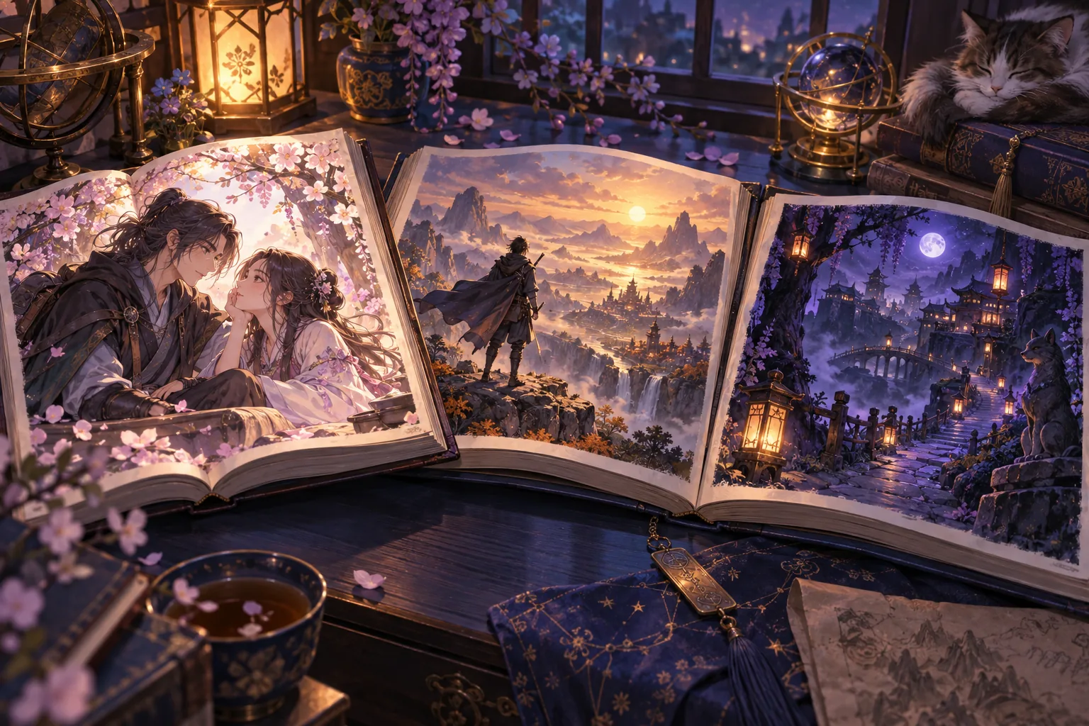 Three illustrated books suggest warm romance, expansive adventure and a moonlit mystery
